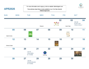 April 2026 Bainbridge Center Yoga Calendar