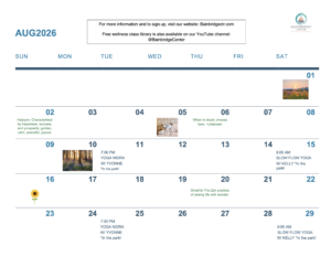 Aug 2026 Bainbridge Center Yoga Calendar